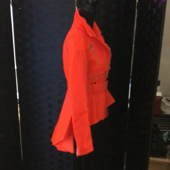 New Neon Orange Belted Peplum Jacket - Picture 3 of 4